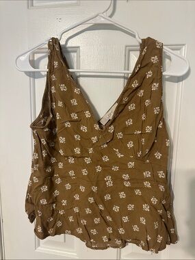 LOFT Olive Brown Floral V-Neck Peplum Camisole